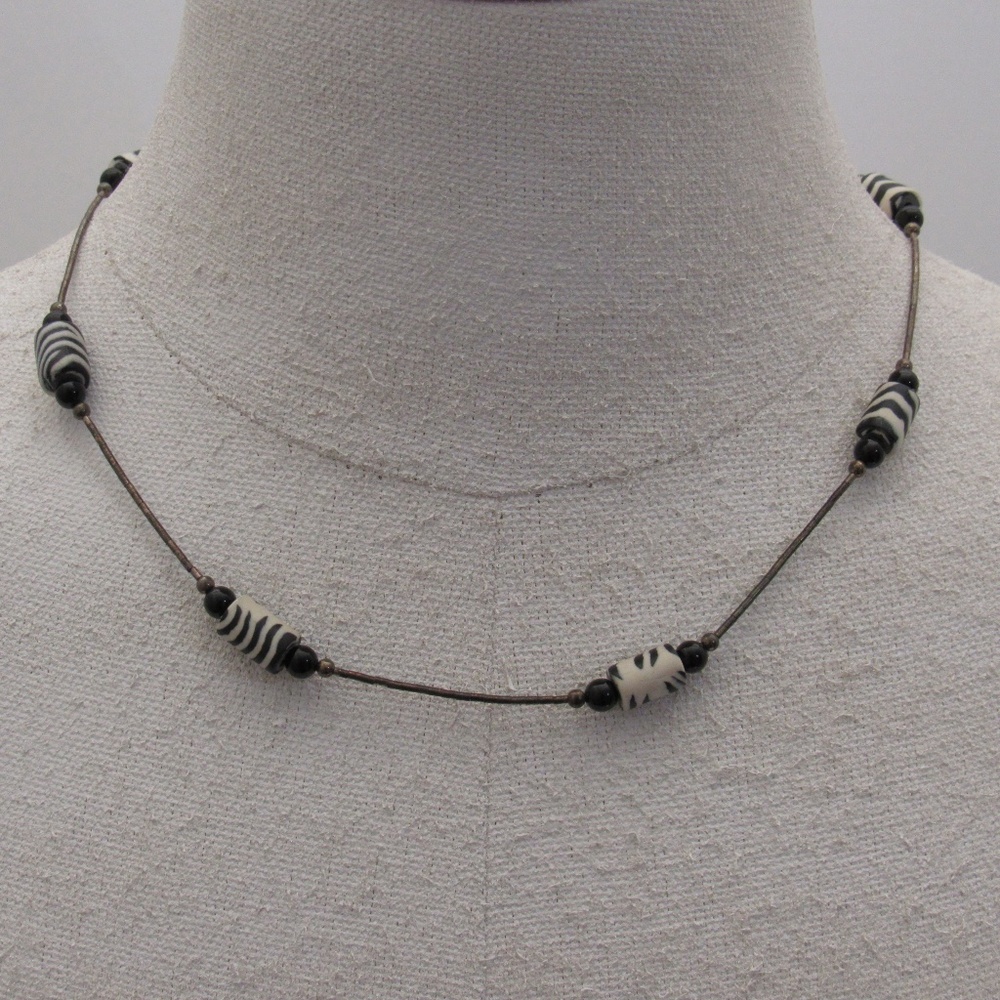 Vintage 925 Sterling Zebra Necklace
